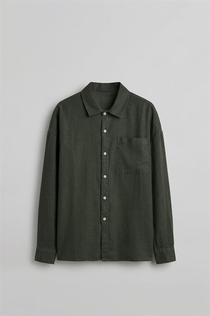 Erkek Oversize Yıkamalı Gömlek Haki