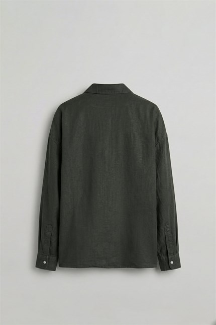 Erkek Oversize Yıkamalı Gömlek Haki