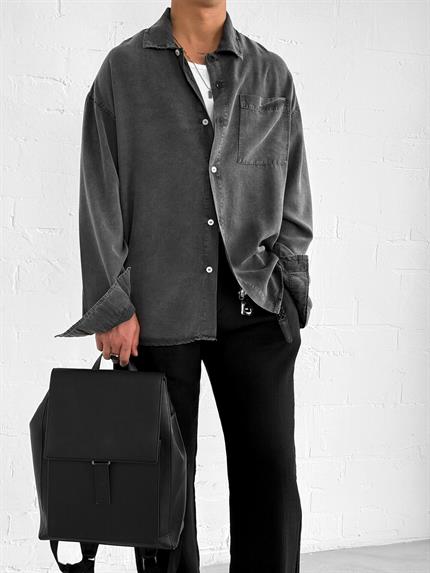 Erkek Oversize Yıkamalı Gömlek Siyah