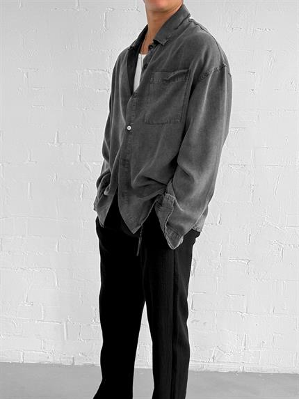 Erkek Oversize Yıkamalı Gömlek Siyah