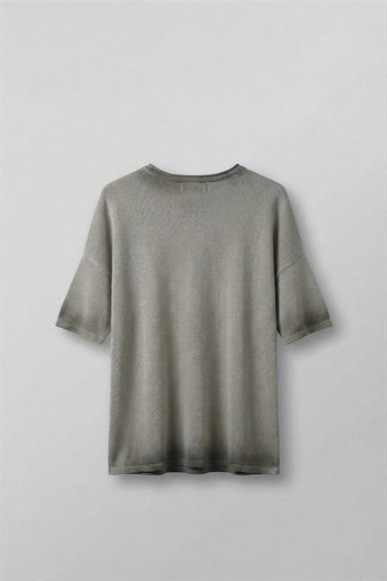 Erkek Oversize Yıkamalı Örme T-Shirt Gri