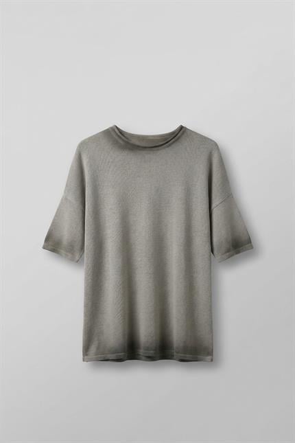 Erkek Oversize Yıkamalı Örme T-Shirt Gri