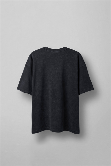 Erkek Oversize Yıkamalı Pamuklu Basic T-Shirt Siyah