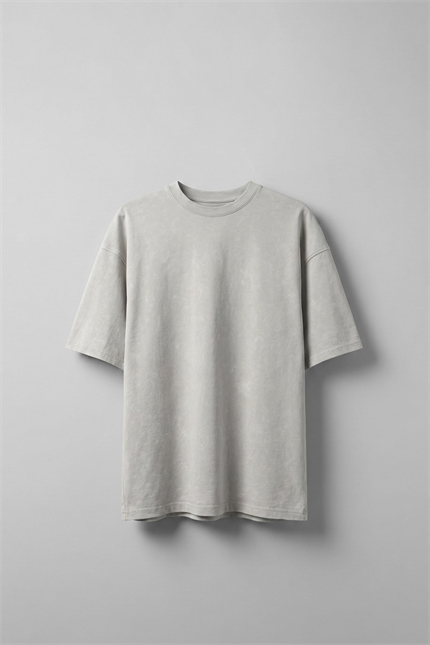 Erkek Oversize Yıkamalı Pamuklu Basic T-Shirt Gri