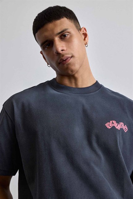 Erkek Oversize Yıkamalı Pamuklu Basic T-Shirt Siyah