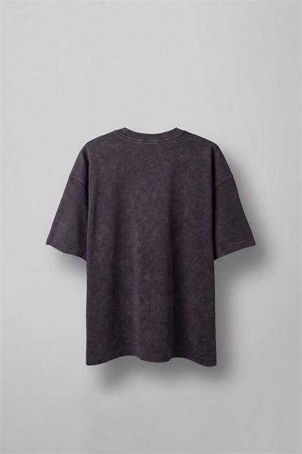 Erkek Oversize Yıkamalı Pamuklu Basic T-Shirt Mürdüm