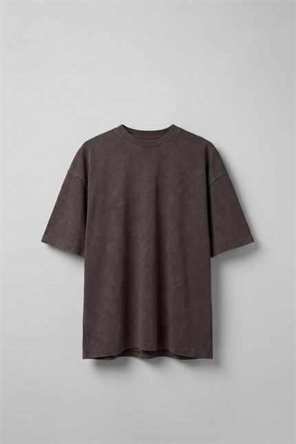 Erkek Oversize Yıkamalı Pamuklu Basic T-Shirt Kahverengi