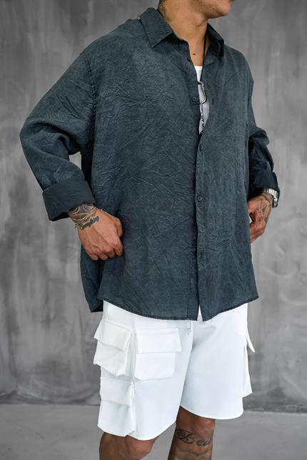 Erkek Oversize Yıkamalı Rahat Gömlek Antrasit