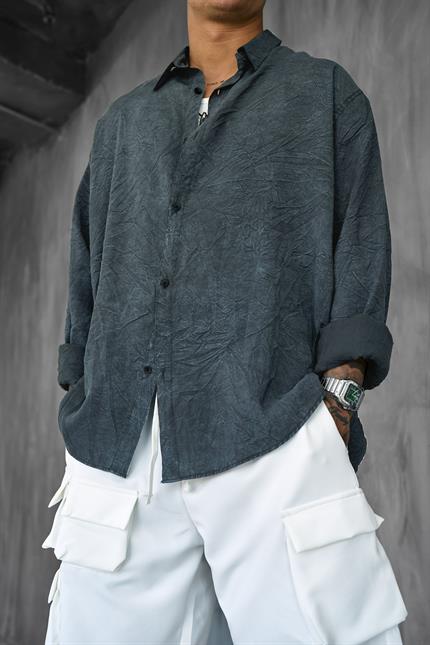 Erkek Oversize Yıkamalı Rahat Gömlek Antrasit
