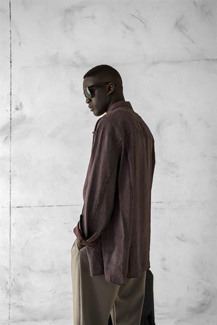 Erkek Oversize Yıkamalı Rahat Gömlek Kahverengi