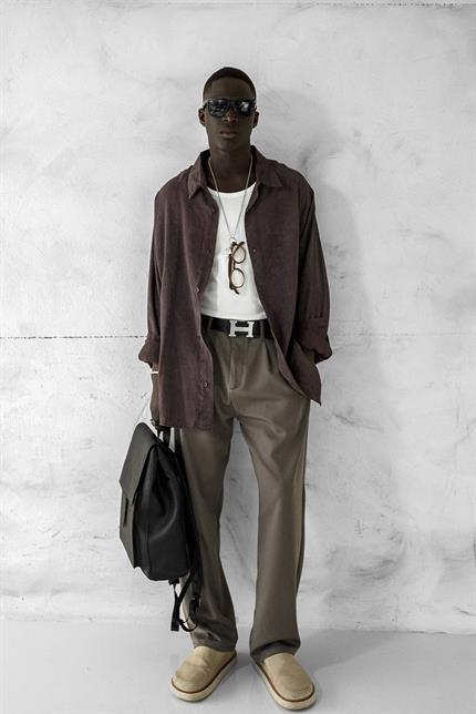 Erkek Oversize Yıkamalı Rahat Gömlek Kahverengi