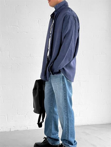 Erkek Oversize Yıkamalı Rahat Gömlek Lacivert