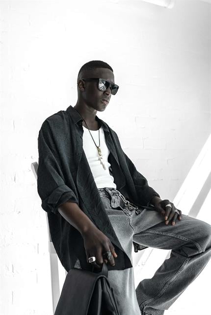 Erkek Oversize Yıkamalı Rahat Gömlek Siyah