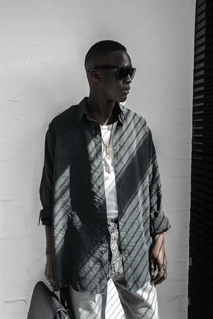 Erkek Oversize Yıkamalı Rahat Gömlek Siyah