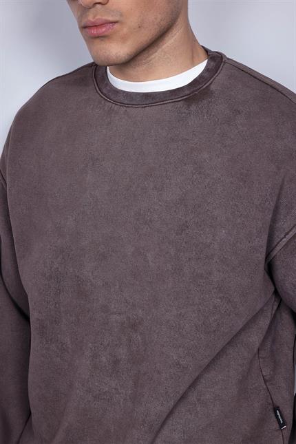 Erkek Oversize Yıkamalı Sweatshirt Kahverengi