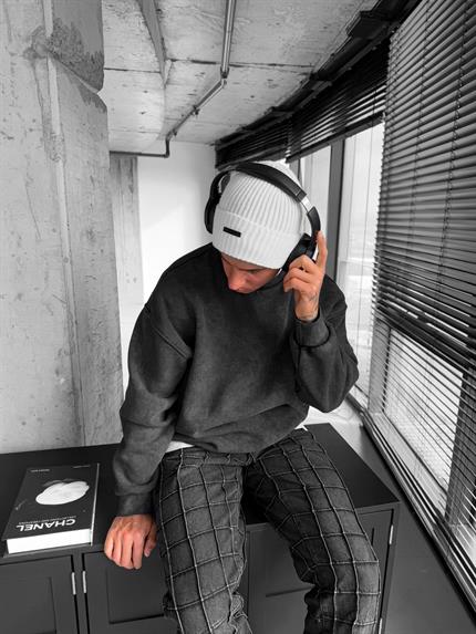 Erkek Oversize Yıkamalı Sweatshirt Siyah