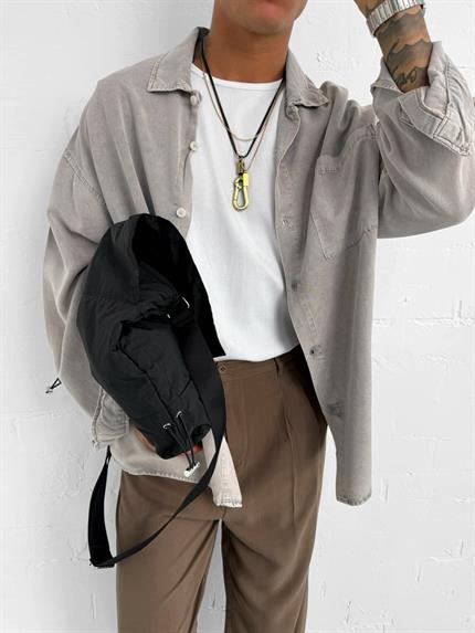 Erkek Oversize Yıkamalı Gömlek Taş Rengi