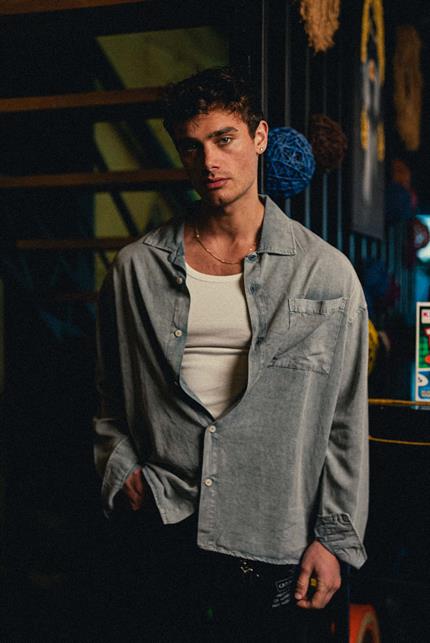 Erkek Oversize Yıkamalı Gömlek Gri