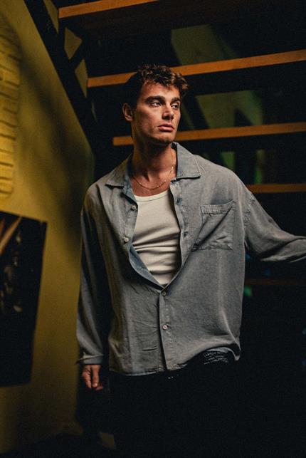 Erkek Oversize Yıkamalı Gömlek Gri