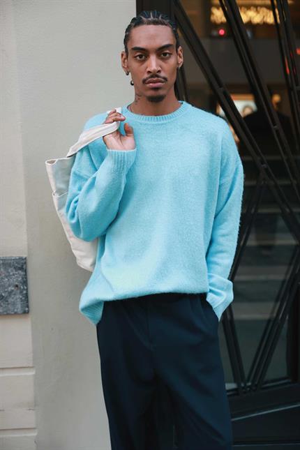 Erkek Oversize Yumuşak Dokulu Kazak Bebek Mavi