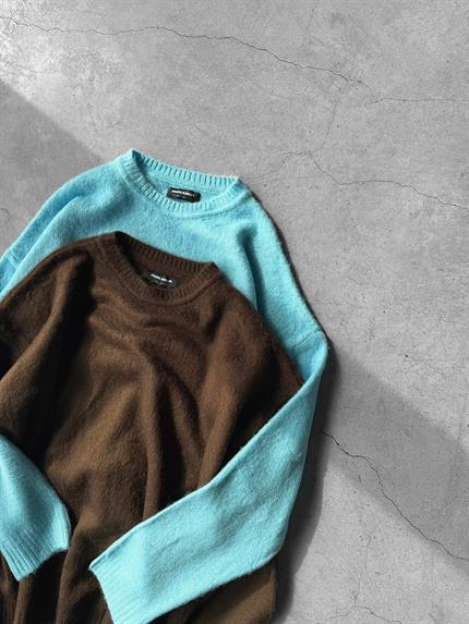 Erkek Oversize Yumuşak Dokulu Kazak Kahve
