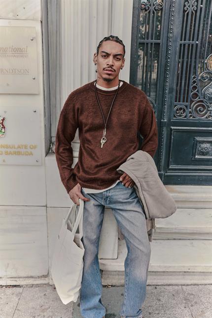 Erkek Oversize Yumuşak Dokulu Kazak Kahve