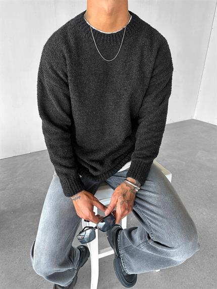 Erkek Oversize Yumuşak Dokulu Kazak Siyah