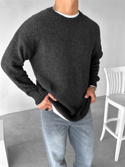 Erkek Oversize Yumuşak Dokulu Kazak Siyah
