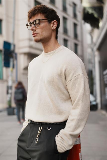 Erkek Oversize Yumuşak Dokulu Kazak Taş