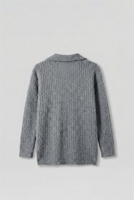 Erkek Oversize Yumuşak Dokulu Örme Kazak Gri
