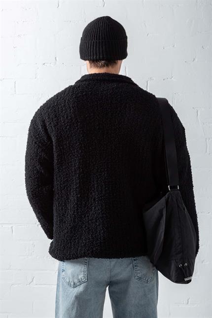 Erkek Oversize Yumuşak Dokulu Örme Kazak Siyah