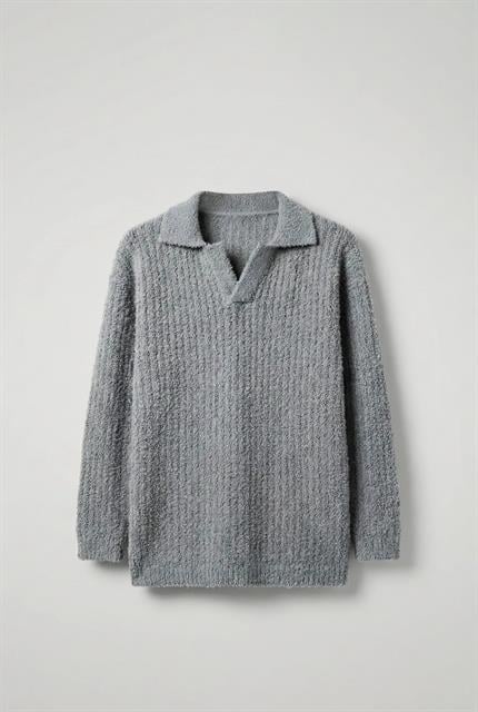 Erkek Oversize Yumuşak Dokulu Örme Kazak Gri