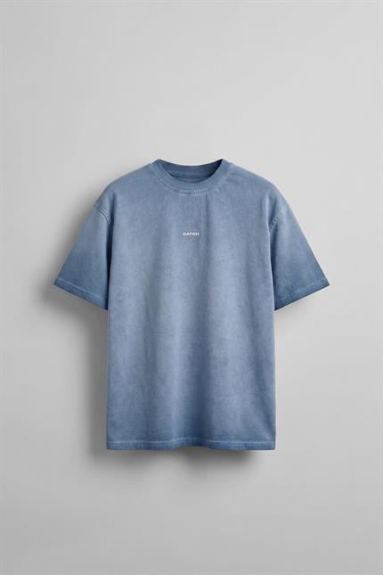 Erkek Oversize Yuvarlak Yaka Yıkamalı Catch T-Shirt Mavi
