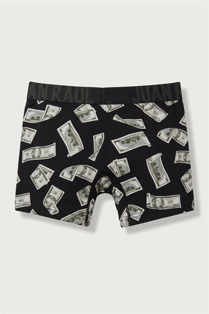 Erkek Pamuklu Dolar Desenli Boxer Siyah