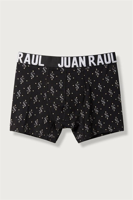 Erkek Pamuklu Dolar Desenli Boxer Siyah