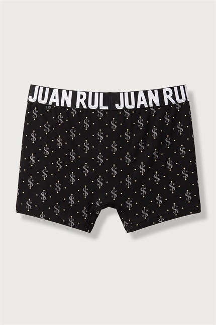 Erkek Pamuklu Dolar Desenli Boxer Siyah