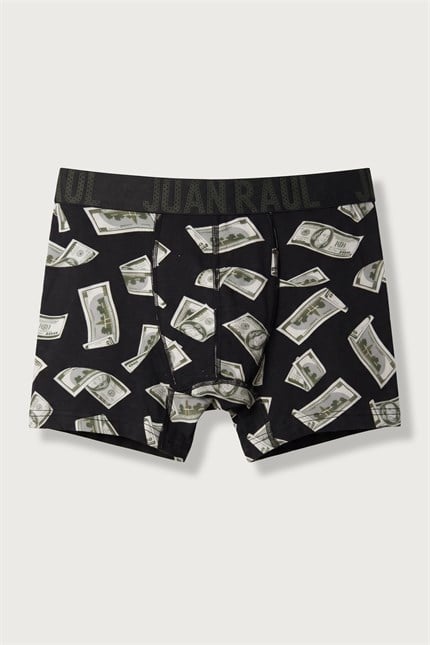 Erkek Pamuklu Dolar Desenli Boxer Siyah