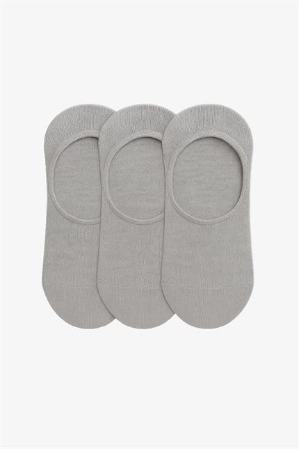 Erkek Pamuklu Görünmez 3Lü Babet Çorap Gri Melanj