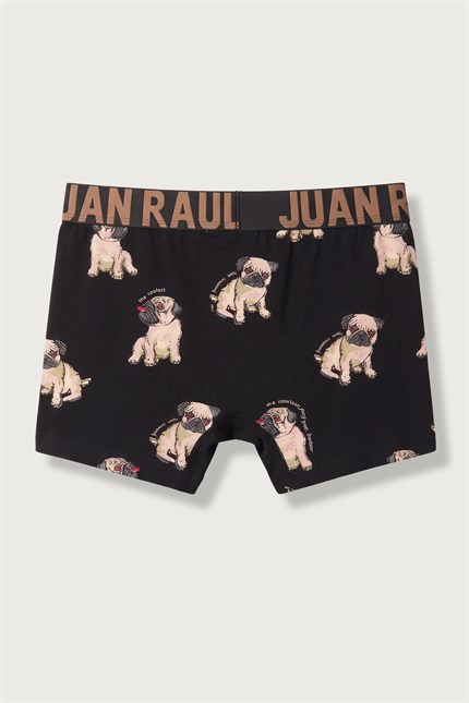Erkek Pamuklu Köpek Desenli Boxer Siyah