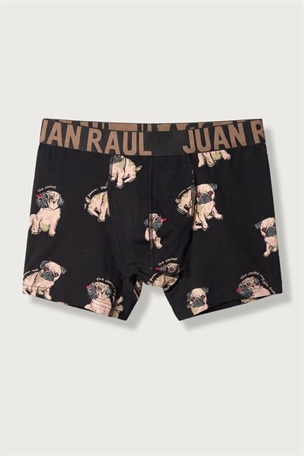 Erkek Pamuklu Köpek Desenli Boxer Siyah