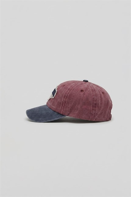 Erkek Patch Nakışlı Yıkamalı Beyzbol Şapka Bordo