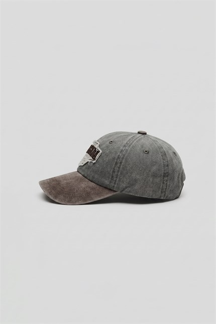 Erkek Patch Nakışlı Yıkamalı Beyzbol Şapka Gri