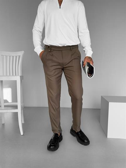 Erkek Pileli Kumaş Pantolon Açık Kahve