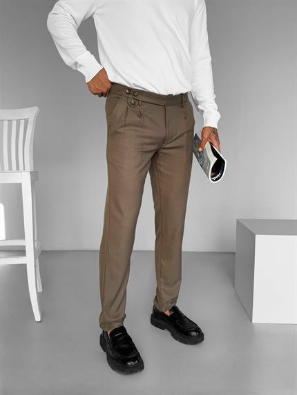 Erkek Pileli Kumaş Pantolon Açık Kahve