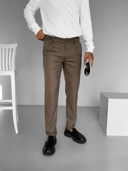 Erkek Pileli Kumaş Pantolon Açık Kahve