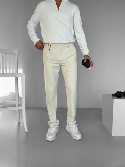 Erkek Pileli Kumaş Pantolon Açık Krem