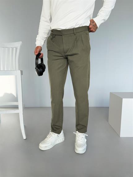 Erkek Pileli Kumaş Pantolon Haki