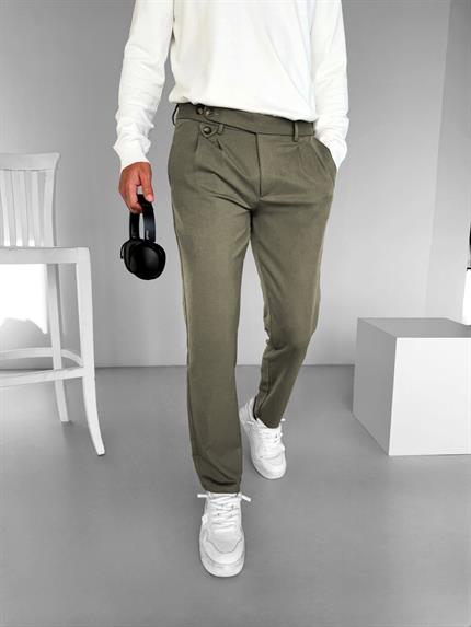 Erkek Pileli Kumaş Pantolon Haki