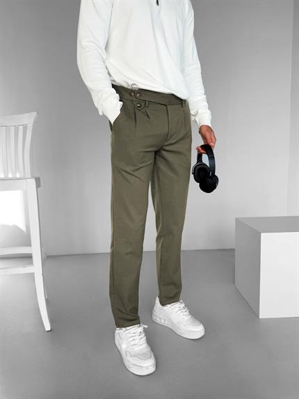 Erkek Pileli Kumaş Pantolon Haki