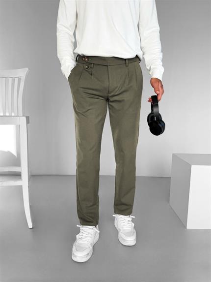 Erkek Pileli Kumaş Pantolon Haki